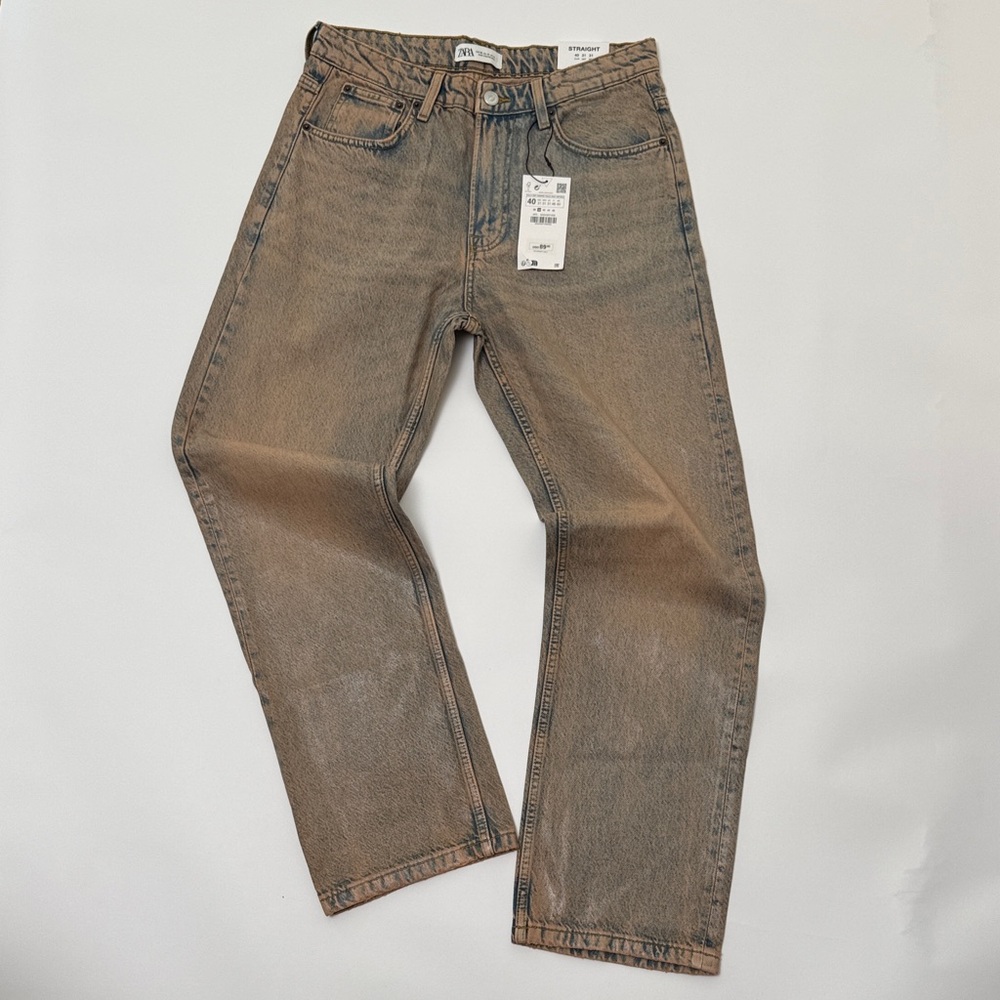 NWT Zara Straight Fit Jeans | Size 31 | Coated Overdyed Denim - Picture 6 of 9